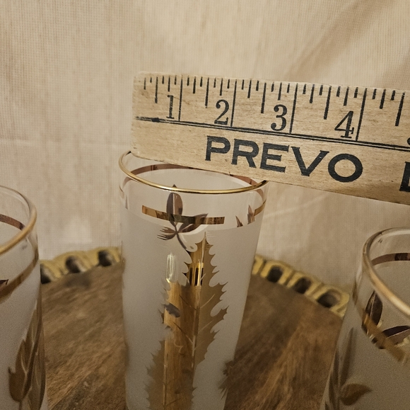 Libbey Golden Foliage Frosted Barware Flat Tumbler Drinking Glasses set of 3 - Picture 16 of 16